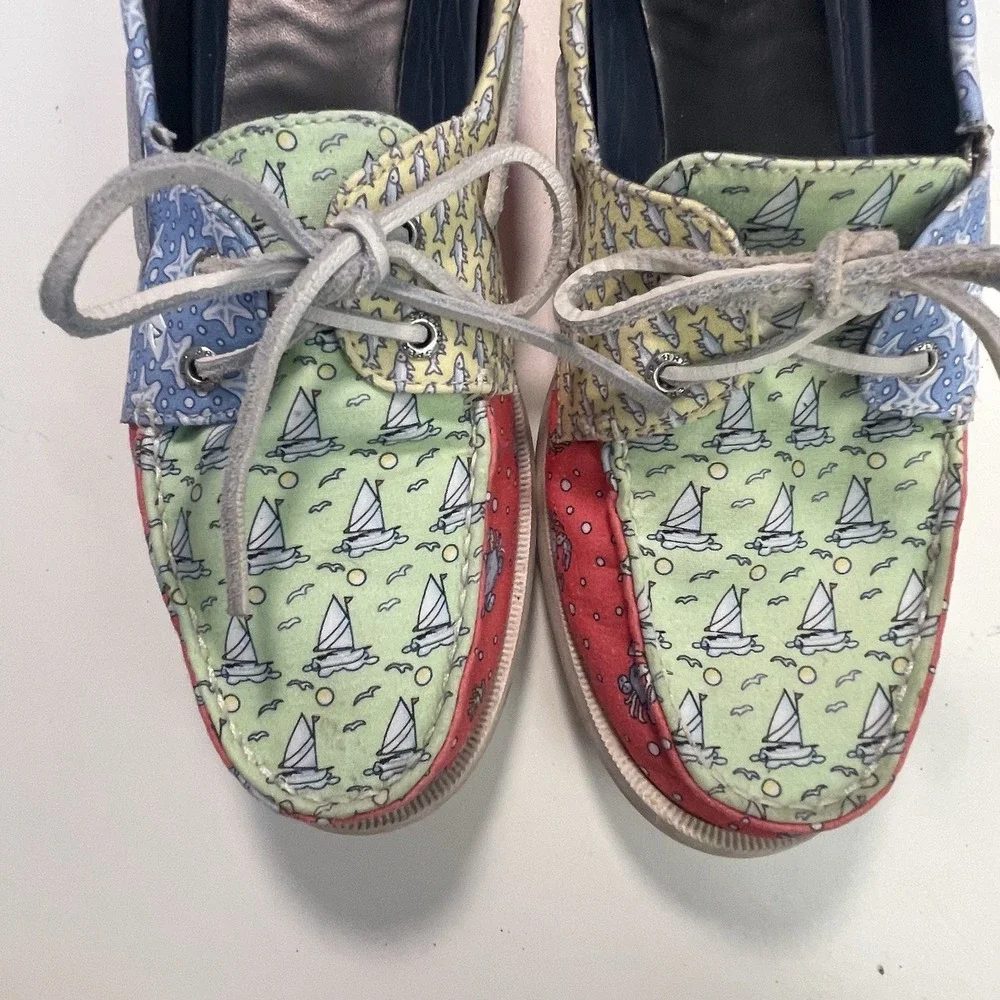 Sperry + Vineyard Vines Topsider Women's nautical Multi Color Boat Shoes Size 9